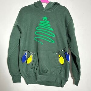 Gildan Youth Christmas Tree Light Bulb Hoodie Green Size M